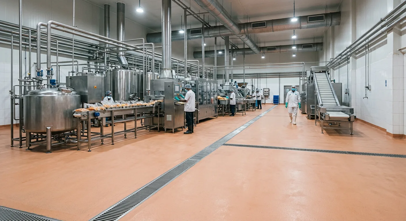 PU concrete flooring in a Thrissur food processing plant
